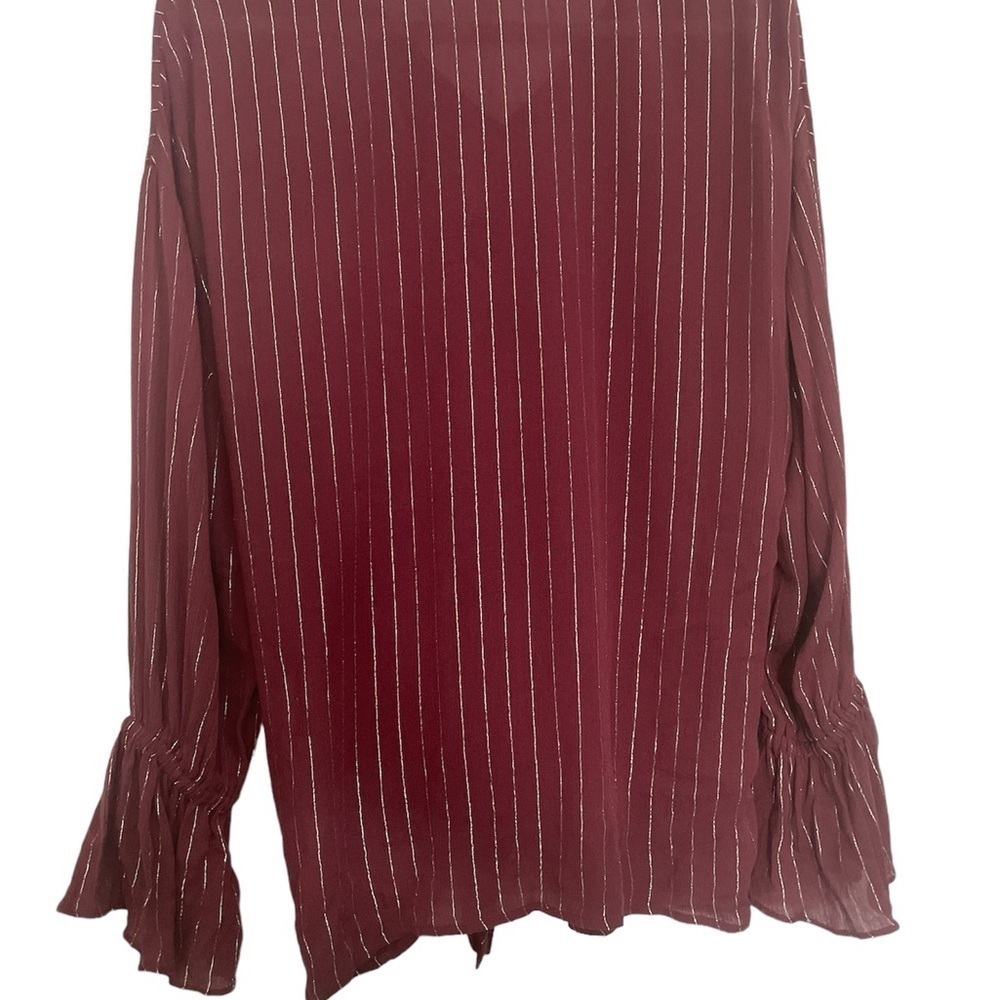 Vintage Juicy Couture Y2K Burgundy Ruffle Sleeve Sparkle Top Size M - Picture 2 of 7